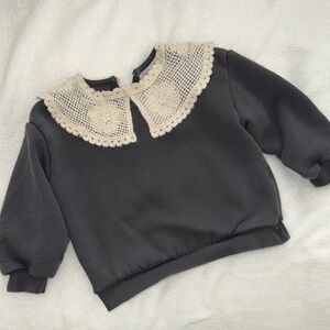 Zara Black Sweater with Cream Lace Collar